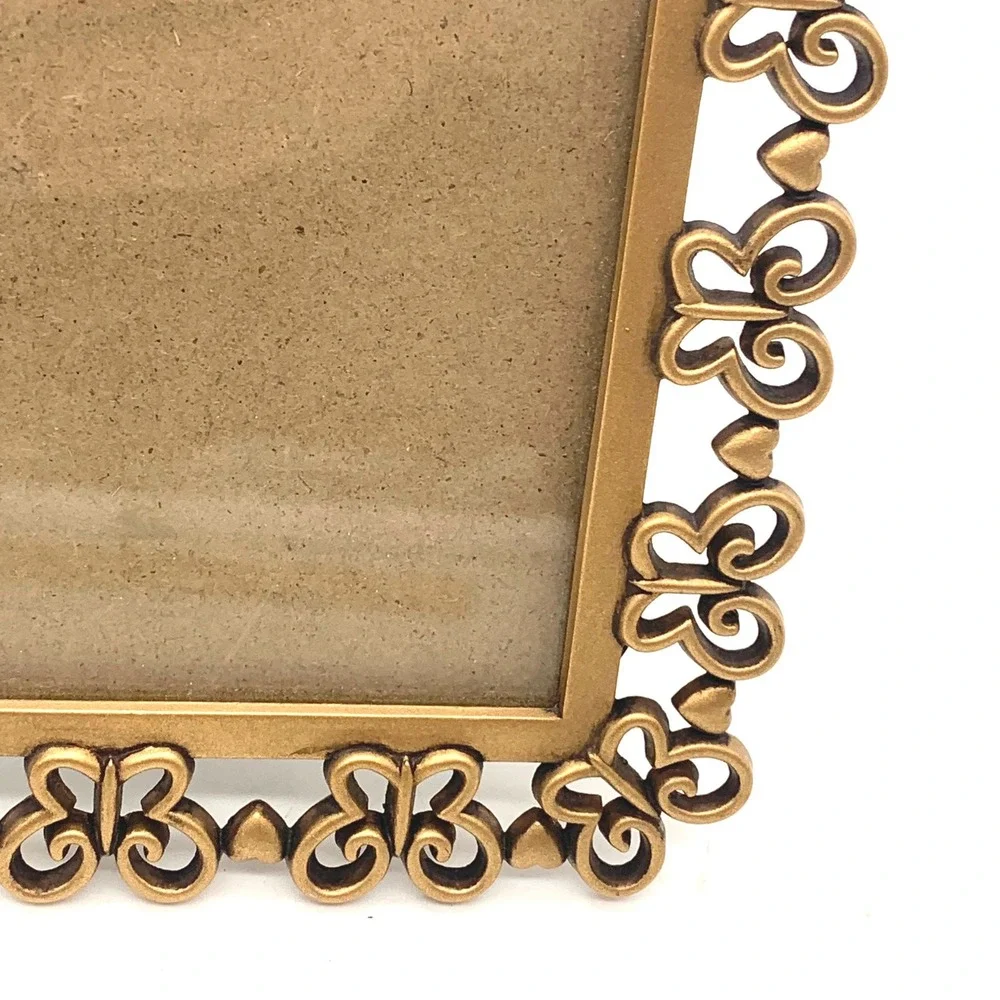 Elsa L.I.C. Picture Frame 4x4 Gold Butterfly Heart Ornate Metal Vintage 1999